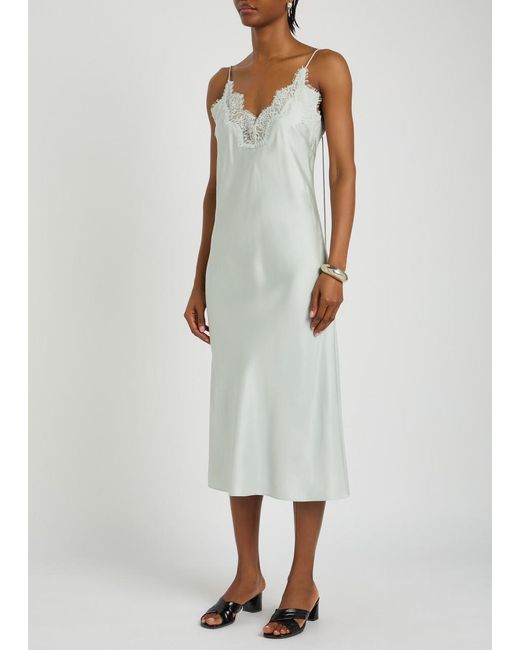 Rohe White Lace-Trim Silk Midi Slip Dress