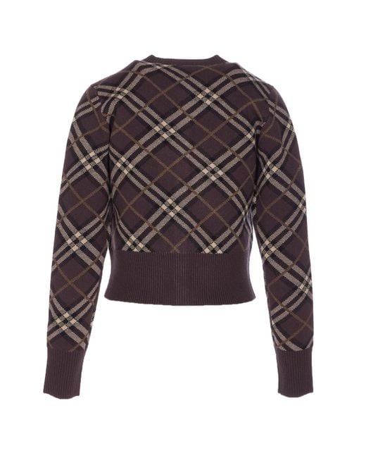 Burberry Gray Checked Crewneck Knitted Cardigan