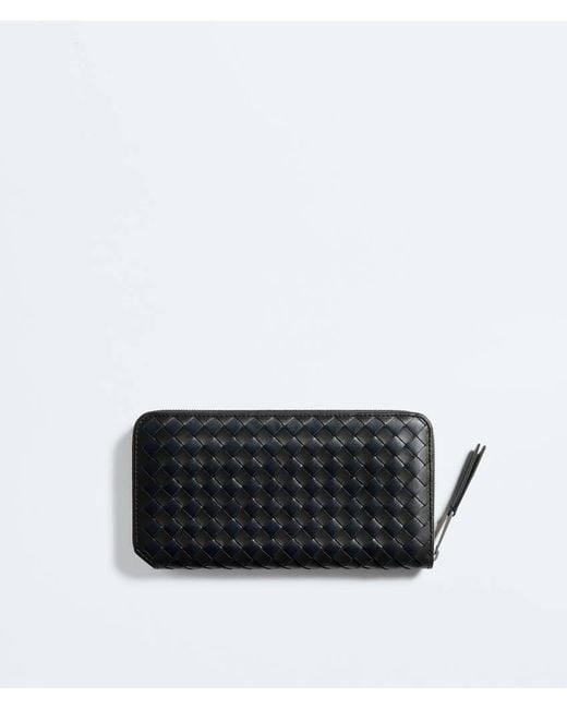 Bottega Veneta Black Intrecciato Piccolo Zip Around Wallet for men