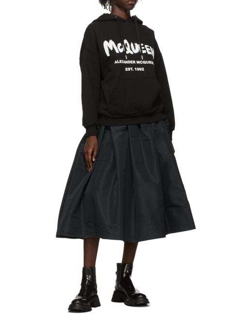 McQueen Black Graffiti Logo Printed Hoodie