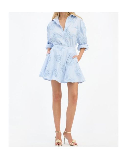 ROTATE BIRGER CHRISTENSEN Blue Berty Textured Floral Mini Skirt