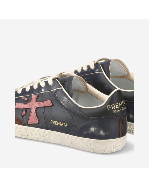 Premiata Blue Lace-Up Low-Cut Casual Shoes for men