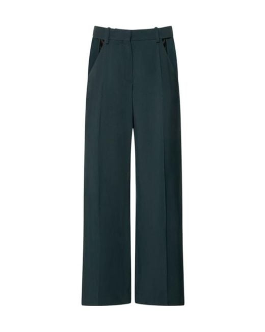 Mugler Blue Diagonal Hollowed-Out Casual Pants