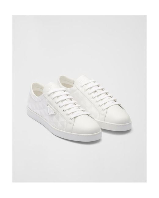 Prada White Triangle-Logo Round-Toe Lace-Up Sneakers for men
