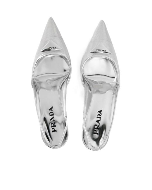 Prada White Mirror Pointed Slingback Pumps