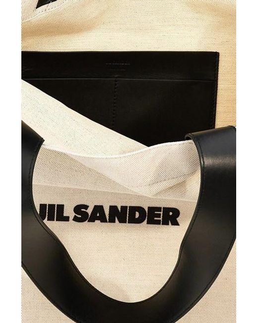 Jil Sander Natural Logo-Print Large Open Top Tote Bag
