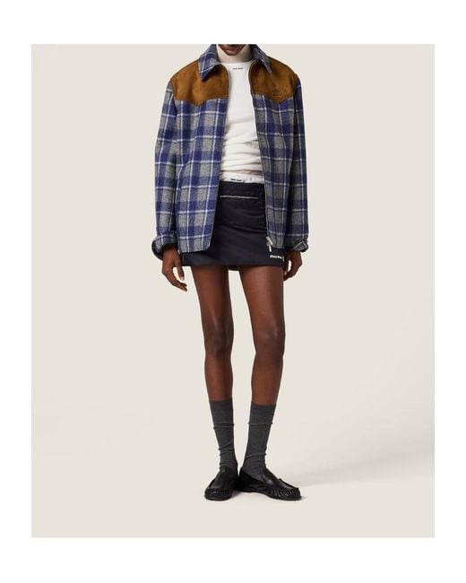 Miu Miu Blue Technical Gazar Fleece Mini Skirt