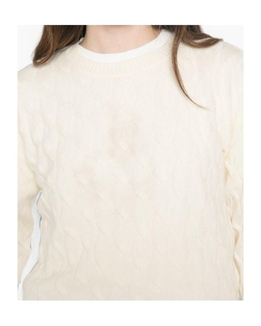 Marella White Crew-Neck Cable-Knit Sweater