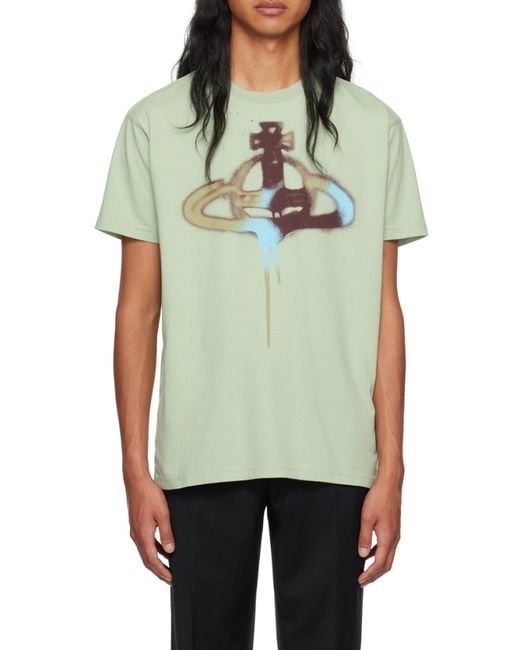 Vivienne Westwood Green Spray Orb-Print Cotton T-Shirt for men