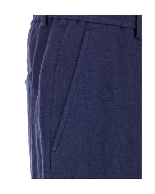 Emporio Armani Blue Straight-Leg Linen Pants for men