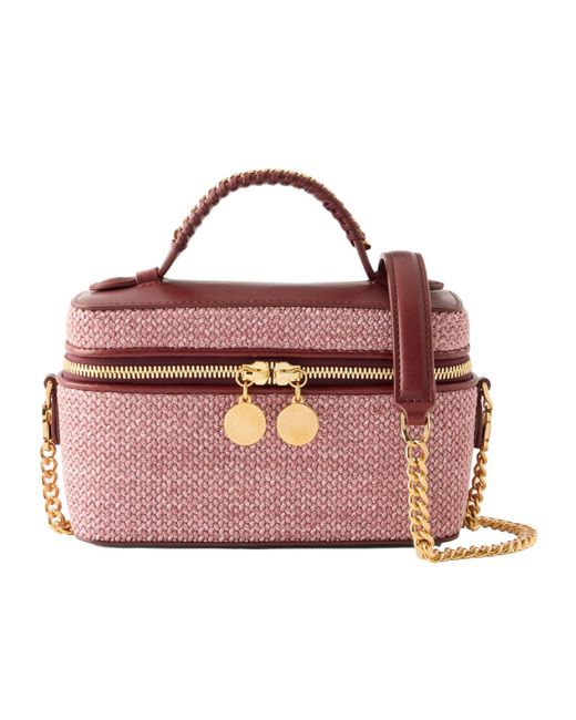 Stella McCartney Pink Falabella Vanity Case Vegetarian Leather-Trimmed Raffia Shoulder Bag