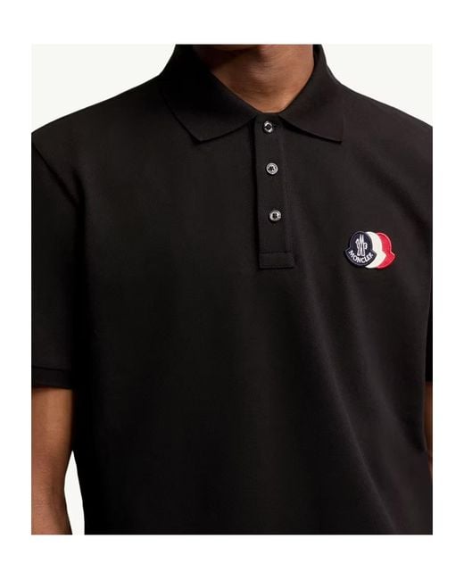 Moncler Black Logo Patch Short-Sleeved Polo Shirt for men