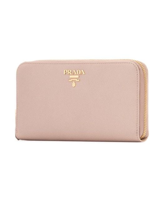 Prada Pink Logo Plaque Zip-Around Wallet