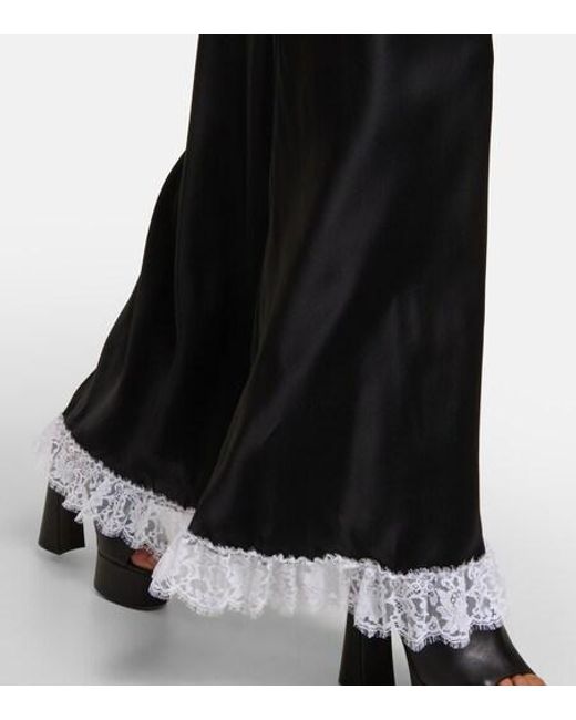 Rodarte Black Lace-Trimmed Silk Maxi Dress
