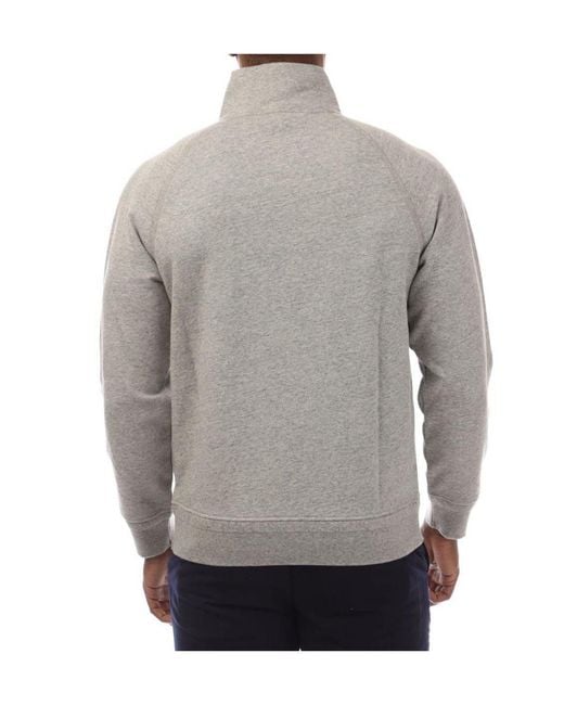 C P Company Gray Diagonal Raised Fleece Half Zip Logo Sweatshirt for men