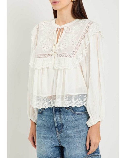 Rixo White Embroidered Cotton Top