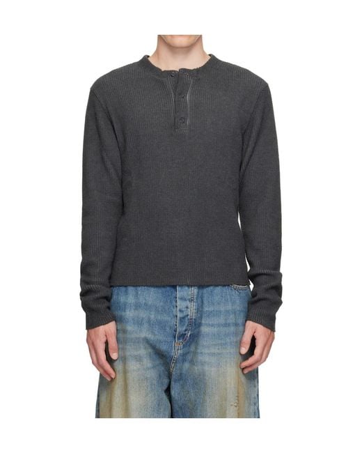 424 Gray Waffle Henley Shirt for men