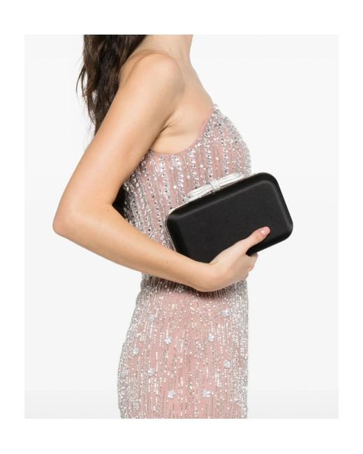 Mach & Mach Black Crystal-Embellished Bow Clutch