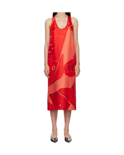 Ferragamo Red Fish Print Maxi Dress