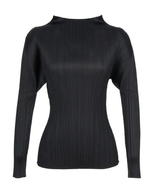 Pleats Please Issey Miyake Black Pleated Long-Sleeve Top