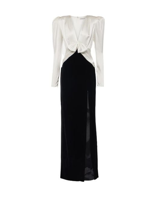 Alessandra Rich Black Bow-Detail Satin And Velvet Maxi Dress