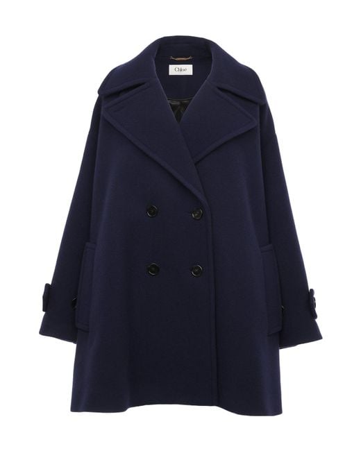 Chloé Blue Double-Breasted Wool Coat