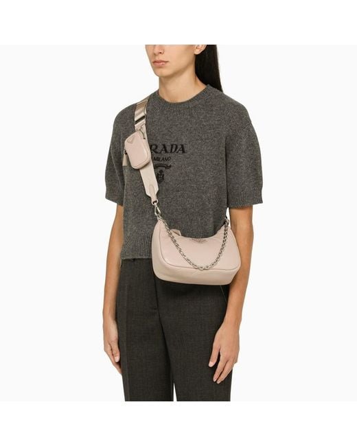 Prada Natural Logo Plaque Chain-Linked Shoulder Bag
