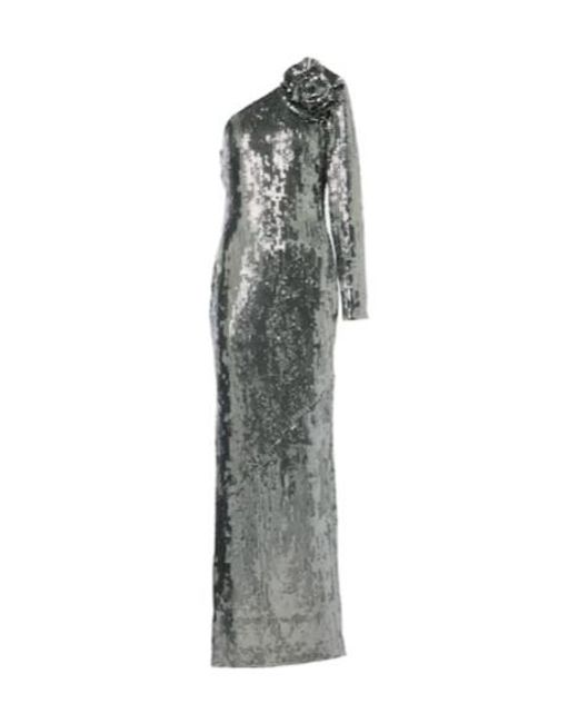 Roland Mouret Gray Floral-Appliqué Sequined Gown