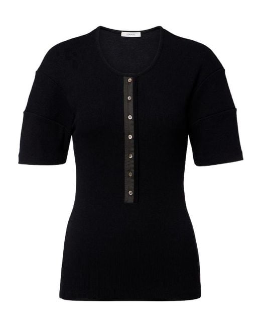 Lemaire Black Cotton And Linen Henley Shirt