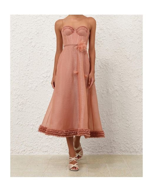 Zimmermann Pink Luna Ruffle Midi Dress