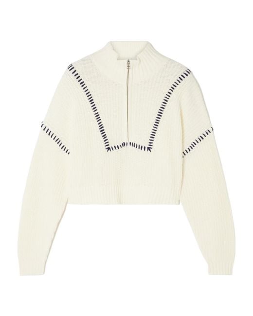 Staud White Hampton Ribbed Cropped Sweater