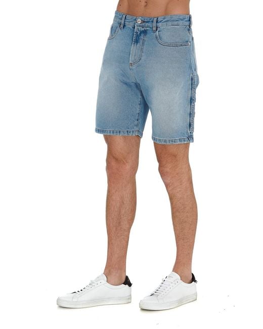 Gcds Blue Logo Patch Denim Shorts for men