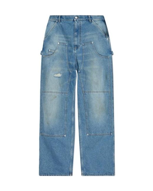 Moschino Blue Distressed Straight-Leg Jeans for men