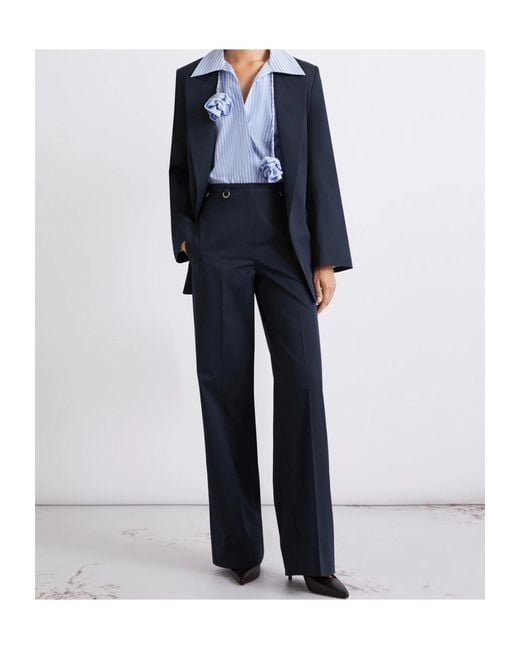 Marella Blue Straight-Fit Gabardine Trousers