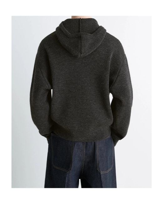 Lemaire Black Buttoned Hooded Sweater for men