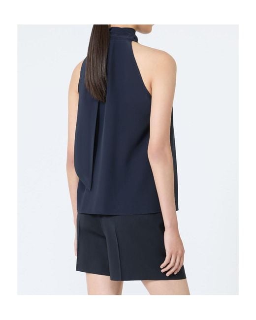 Max Mara Blue Pleated Silk Top