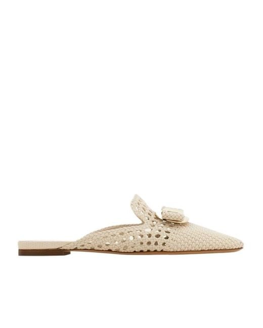 Ferragamo White New Vara Plate Mule