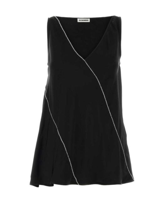 Jil Sander Black V-Neck Embellished Top