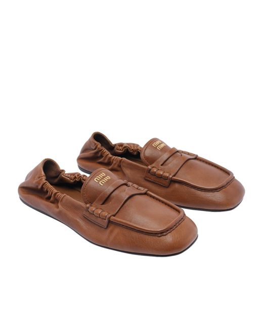 Miu Miu Brown Round Head Loafer Shoes