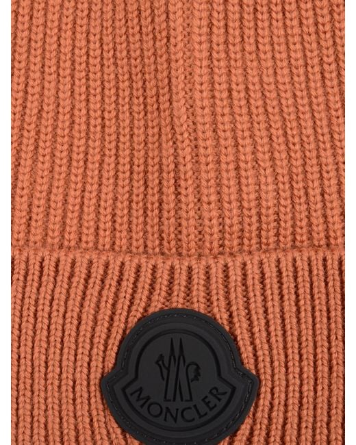 Moncler Brown Ribbed Logo-Patch Beanie for men