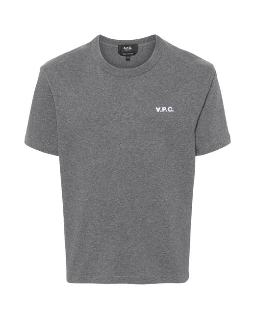 A.P.C. Gray Flocked Logo Crewneck T-Shirt for men