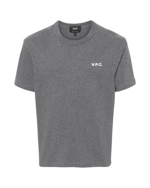 A.P.C. Gray Flocked Logo Crewneck T-Shirt for men