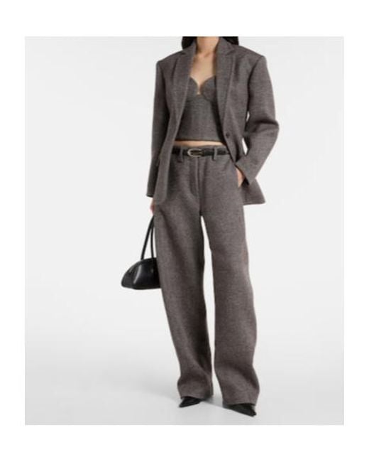 Magda Butrym Gray Low-Rise Herringbone Wool-Blend Barrel-Leg Pants