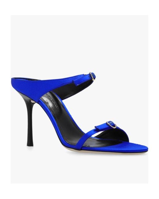 Victoria Beckham Blue Double-Strap Satin Mules