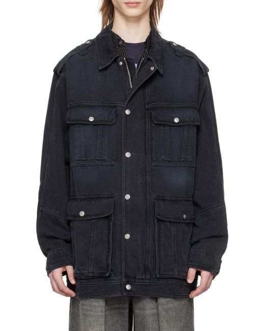 Isabel Marant Black Long-Sleeved Denim Coat for men