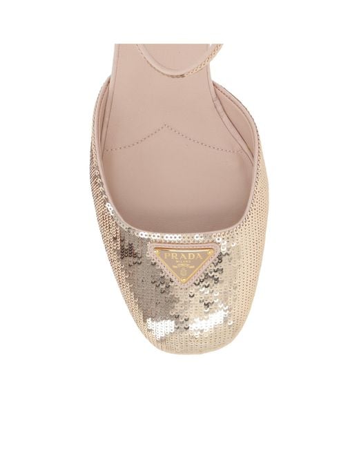 Prada Natural Sequined Round-Toe Pumps