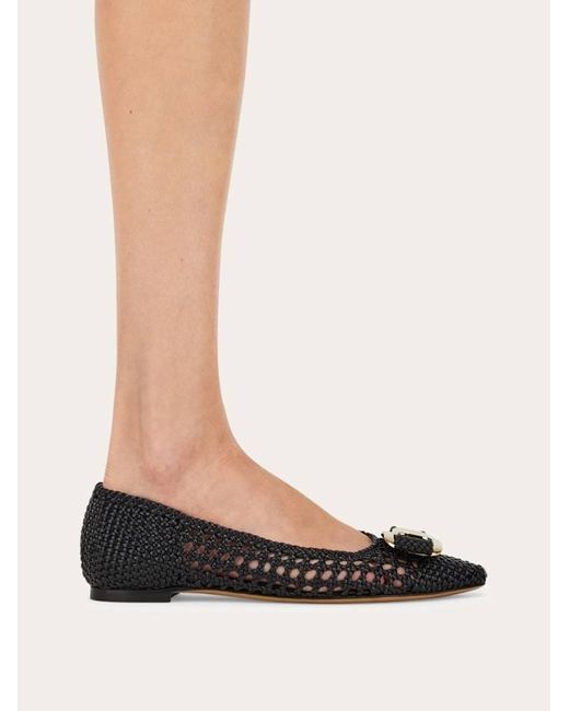 Ferragamo Black Ferragamo New Vara Buckle Ballet Flats
