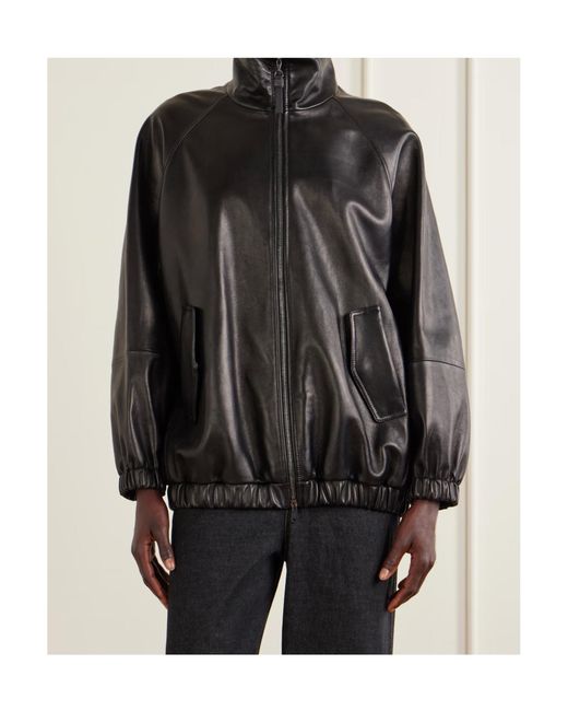 Brunello Cucinelli Black Zipped Leather Bomber Jacket