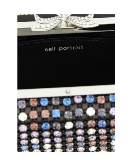 Self-Portrait Black Crystal-Decorated Mini Clutch