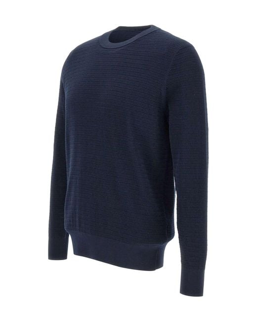 Kangra Cashmere Blue Kangra Textured Crew Neck Knitted Sweater for men